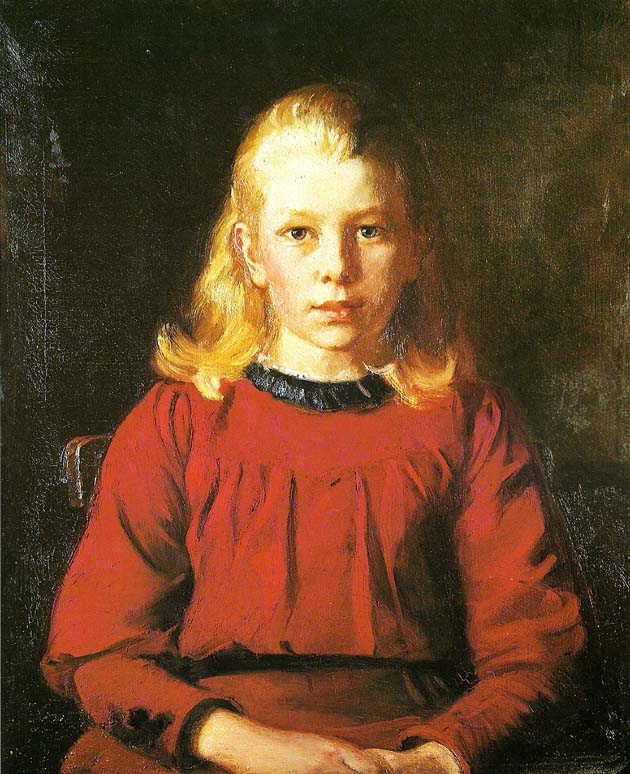 Michael Ancher helga i rod kjole